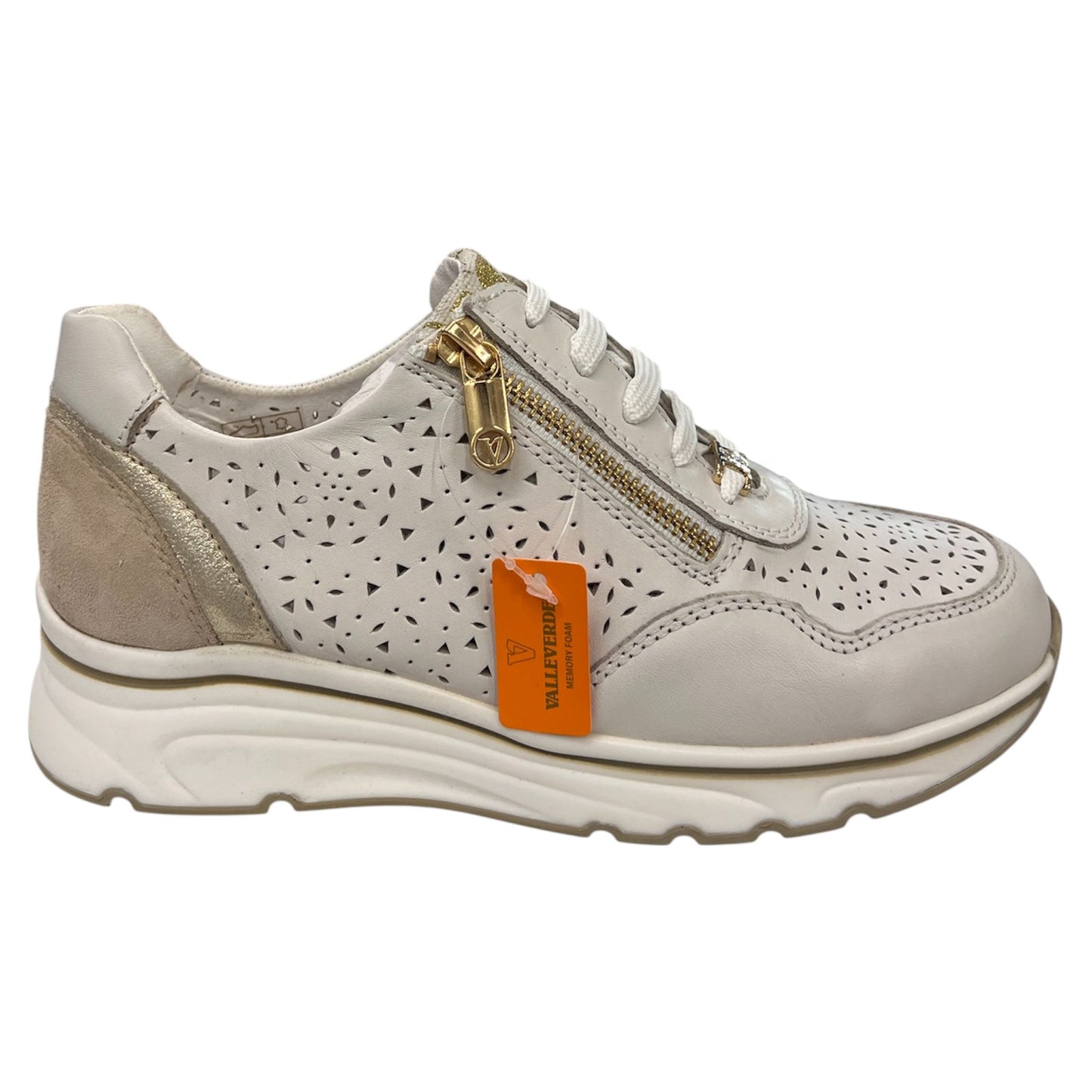 VALLEVERDE - Sneakers donna in camoscio e pelle bianca e  beige