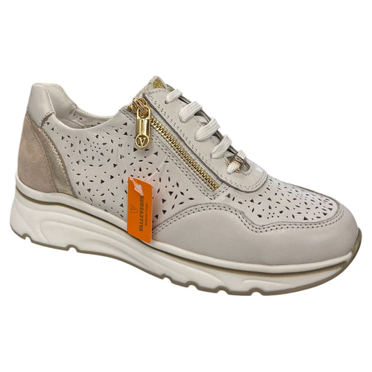 VALLEVERDE - Sneakers donna in camoscio e pelle bianca e  beige