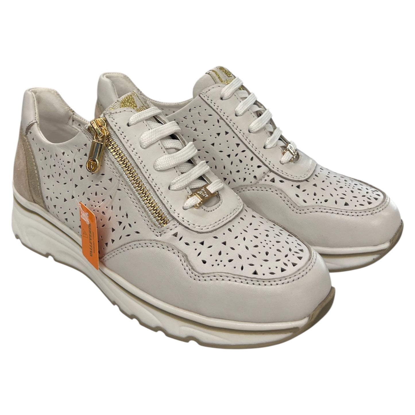 VALLEVERDE - Sneakers donna in camoscio e pelle bianca e  beige