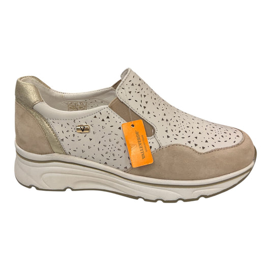 VALLEVERDE - Slip on donna in camoscio e pelle bianca e  beige.