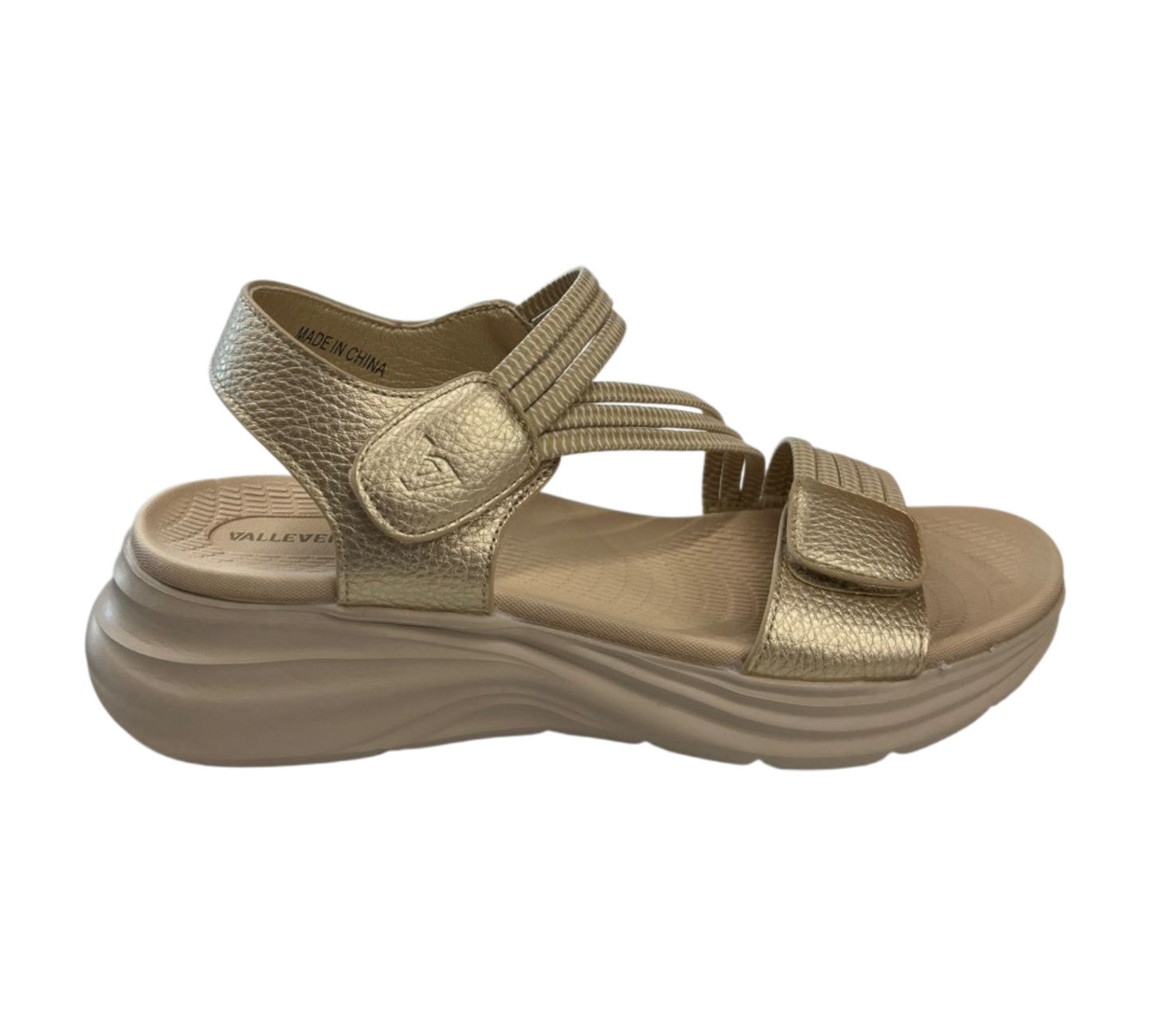 VALLEVERDE - Sandalo donna in pelle laminata con velcro.