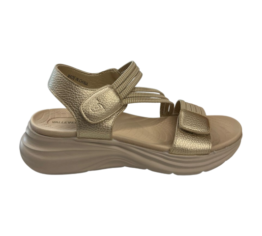 VALLEVERDE - Sandalo donna in pelle laminata con velcro.
