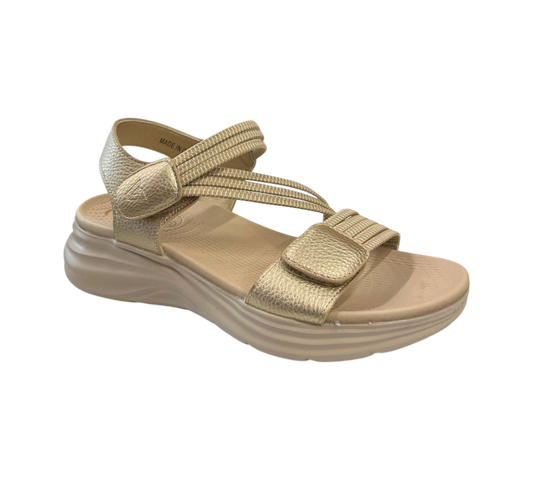 VALLEVERDE - Sandalo donna in pelle laminata con velcro.