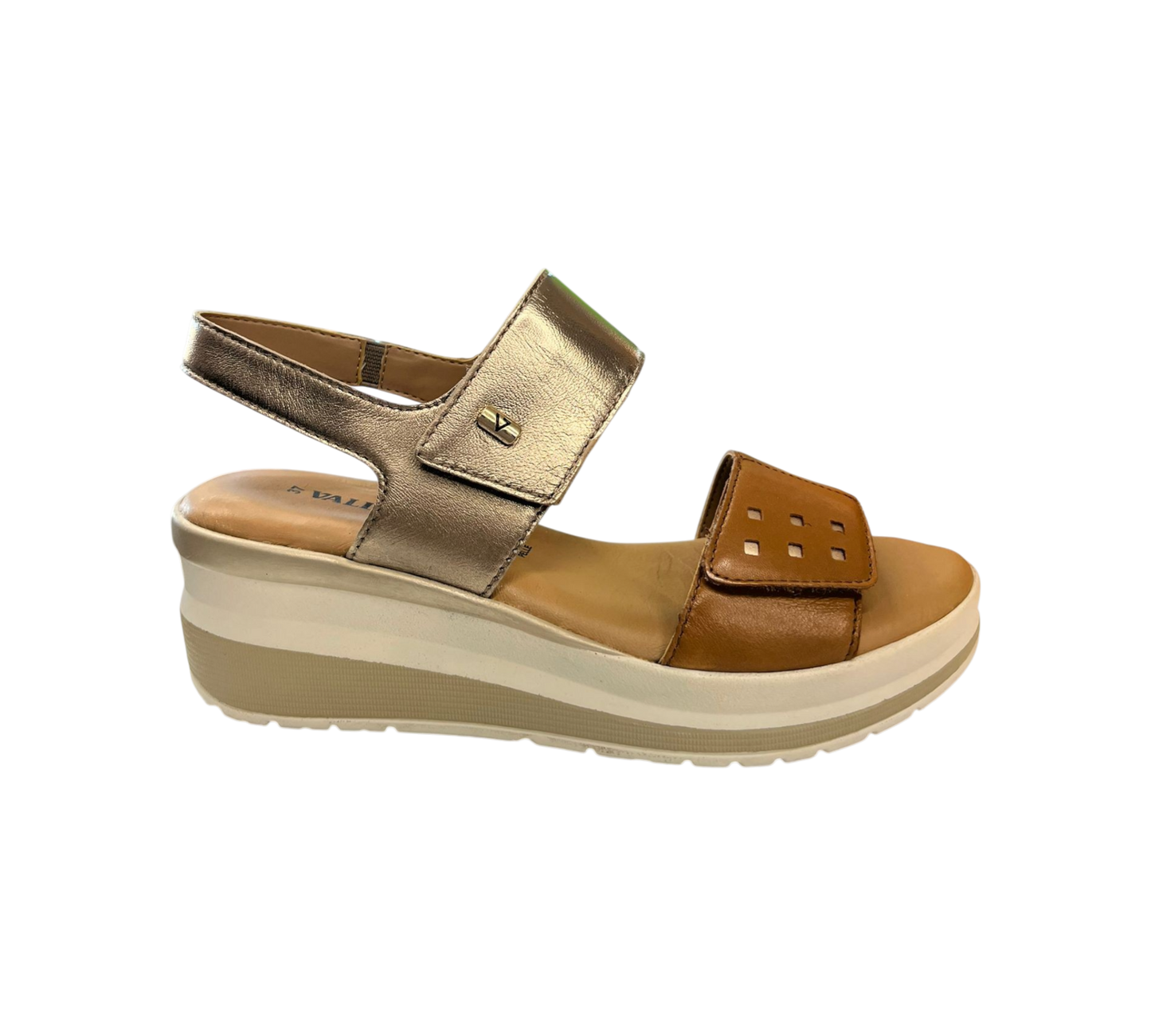 VALLERVERDE - Sandalo donna in pelle bicolore.