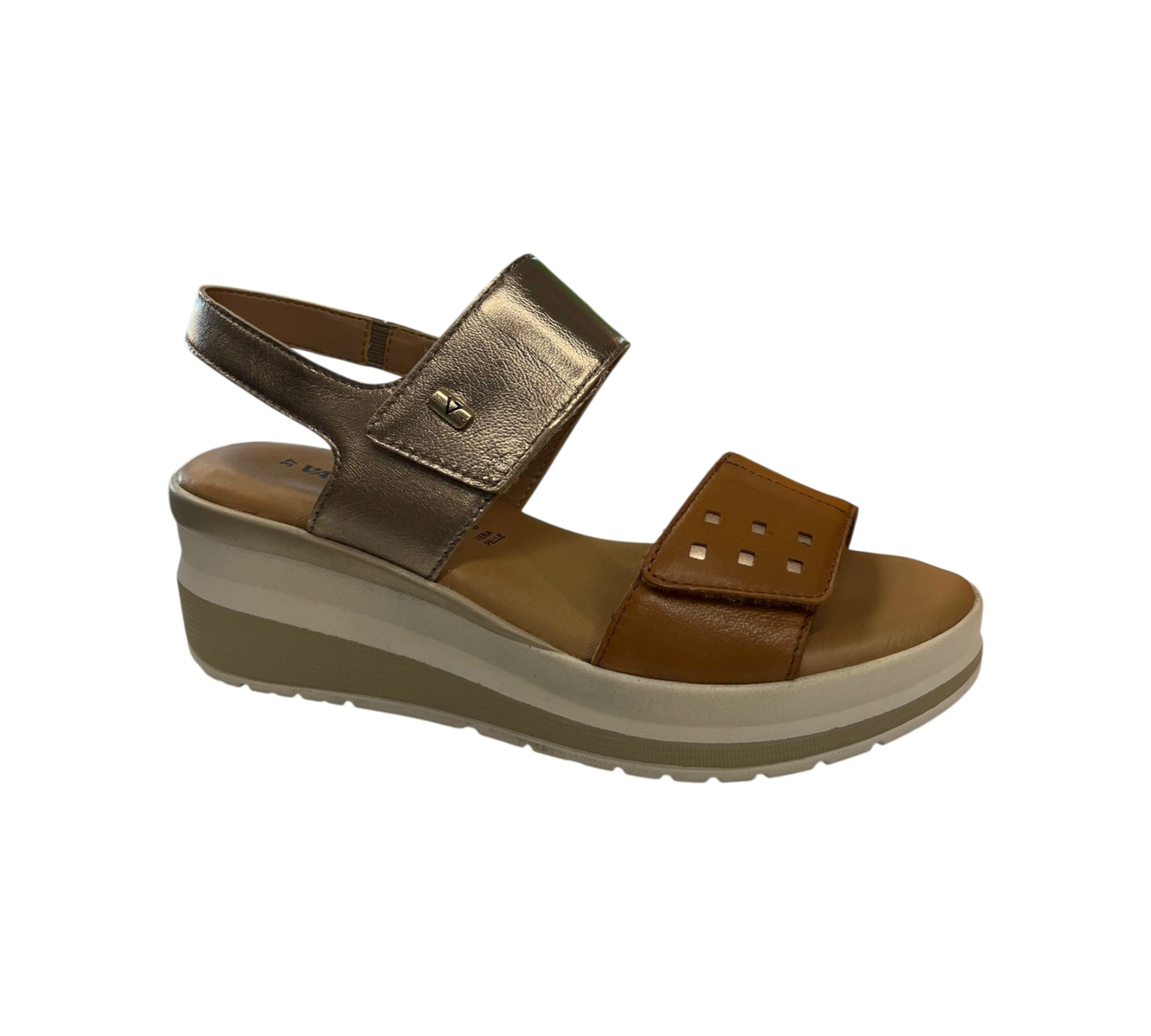 VALLERVERDE - Sandalo donna in pelle bicolore.