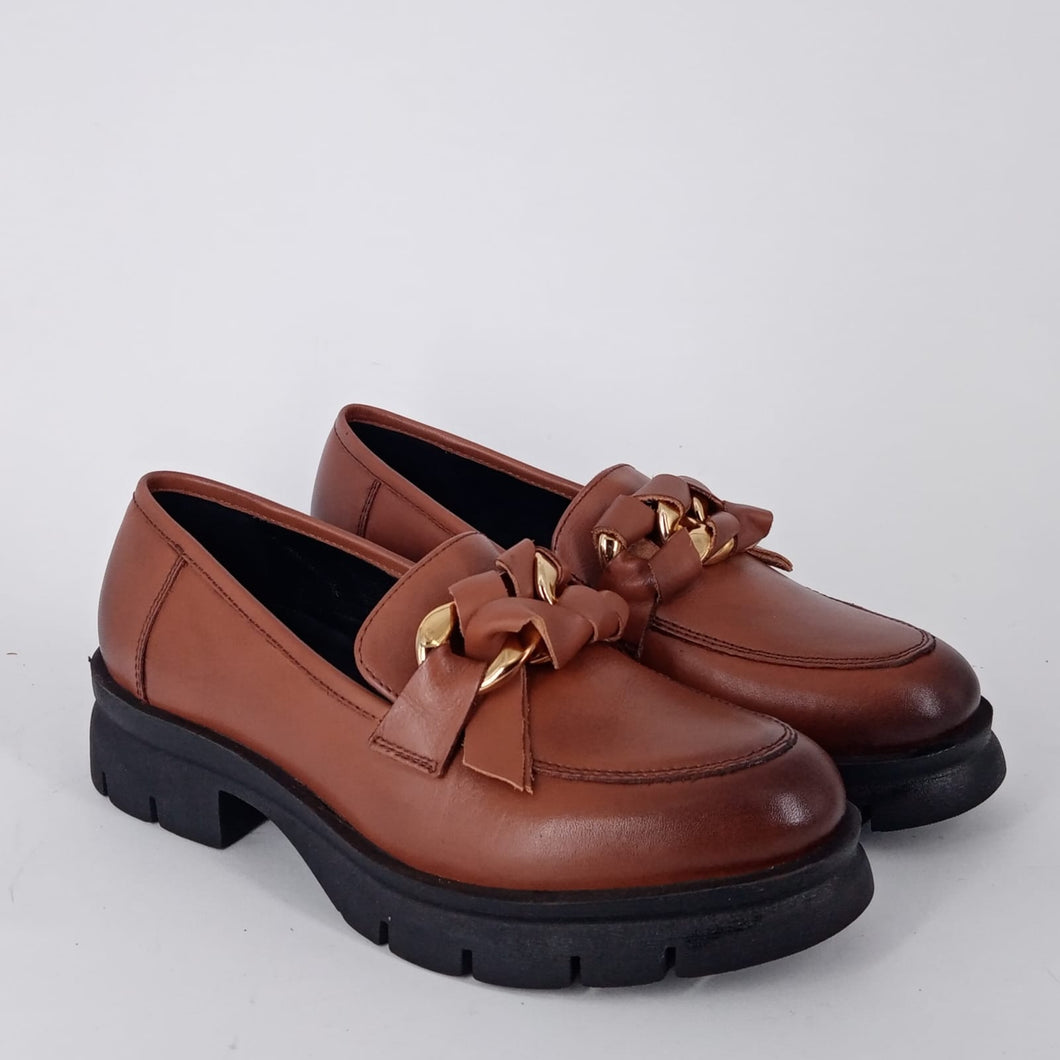 MELLUSO -  mocassini in pelle cuoio con morsetto.