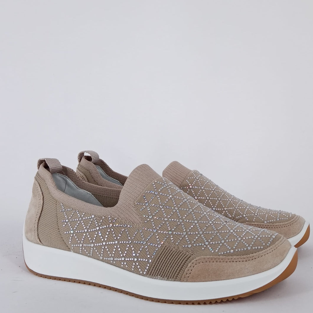 Ara - Mocassino stretch brillantinato beige.