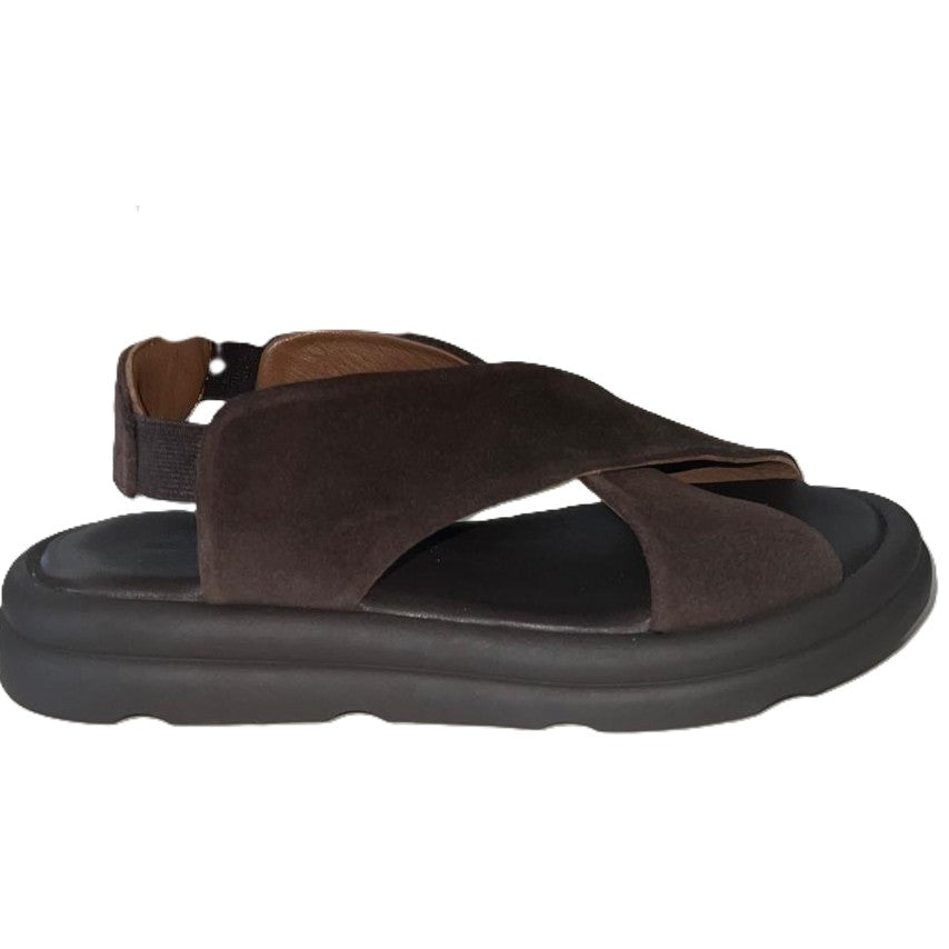 Bueno - Sandalo comodo  in camoscio marrone.
