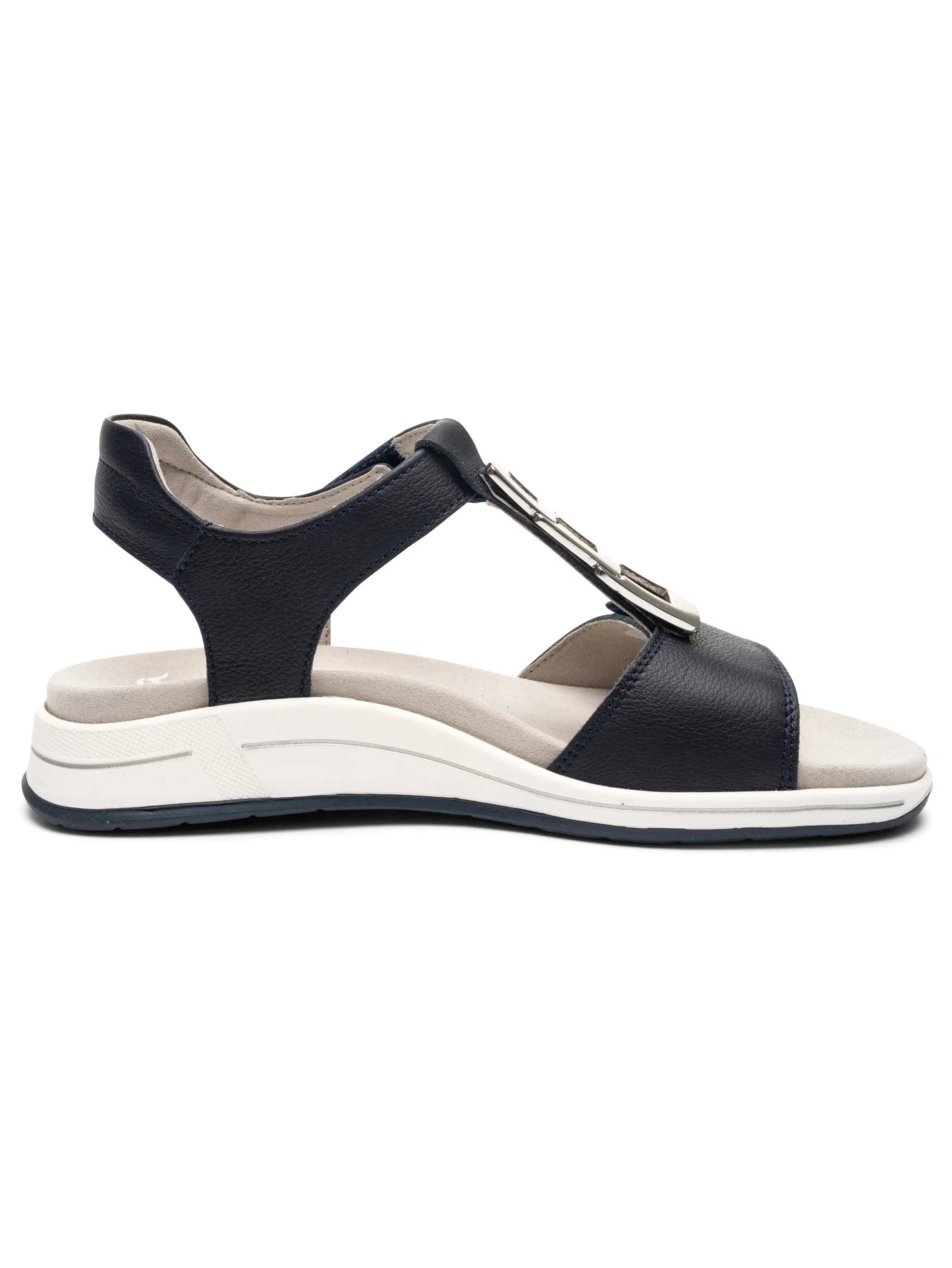 Ara - Sandali comodo in pelle blu con velcri e accessorio in metallo.