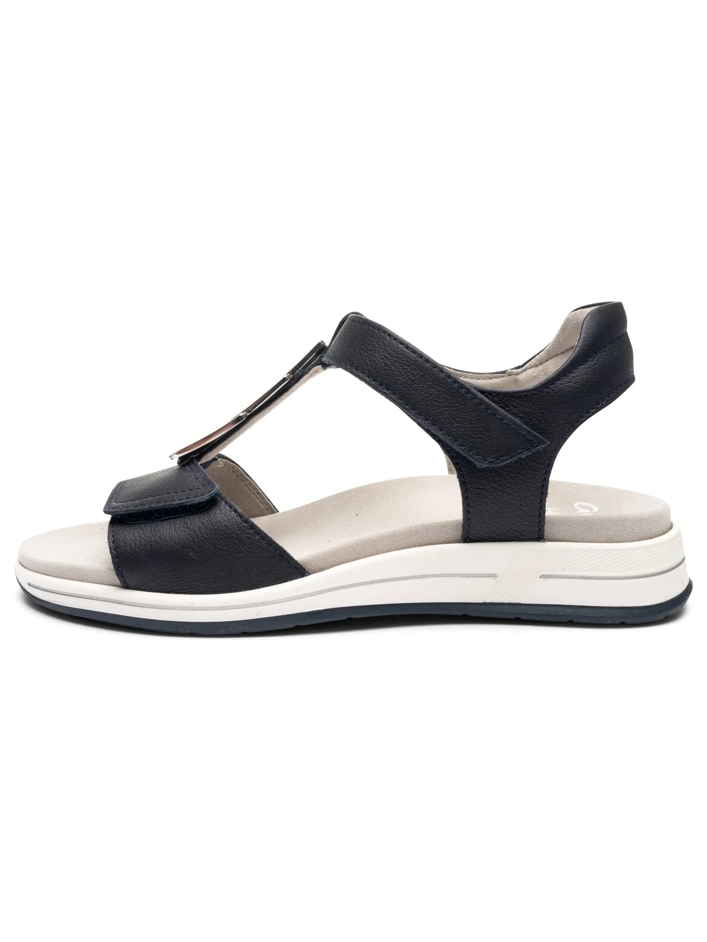 Ara - Sandali comodo in pelle blu con velcri e accessorio in metallo.