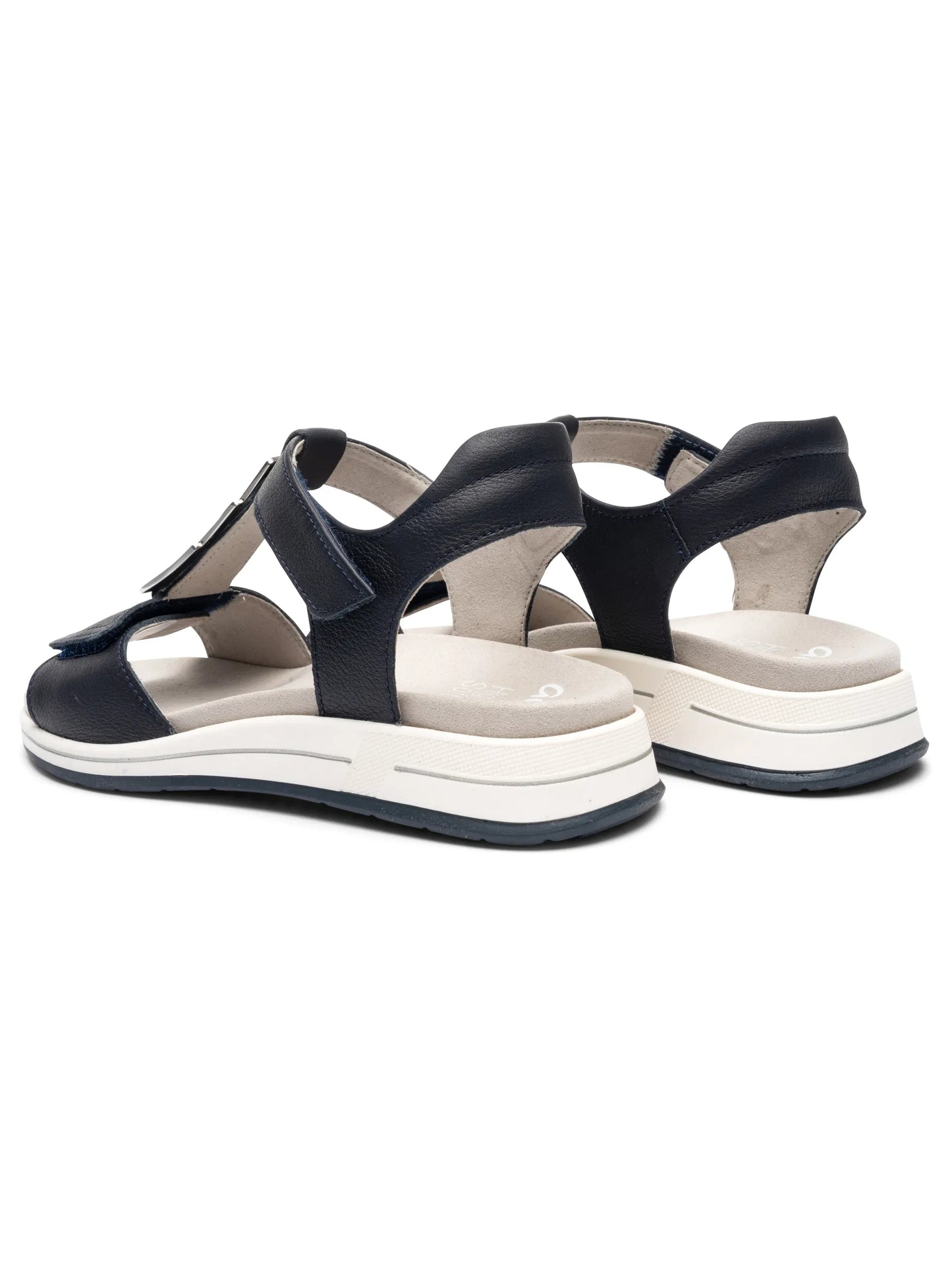 Ara - Sandali comodo in pelle blu con velcri e accessorio in metallo.