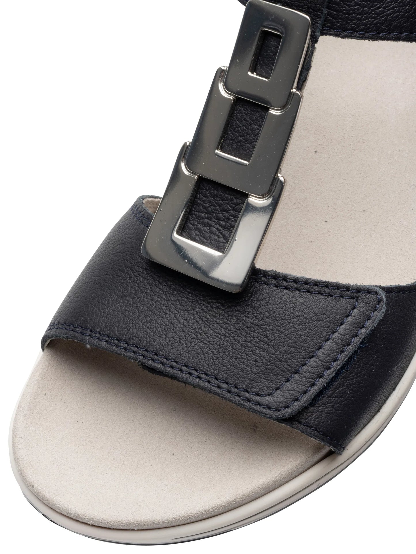 Ara - Sandali comodo in pelle blu con velcri e accessorio in metallo.