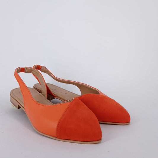 Mastro Domenico - Slingback Chanel in pelle e camoscio arancione.