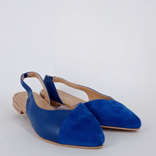 Mastro Domenico -  Slingback Chanel in pelle e camoscio bluette.