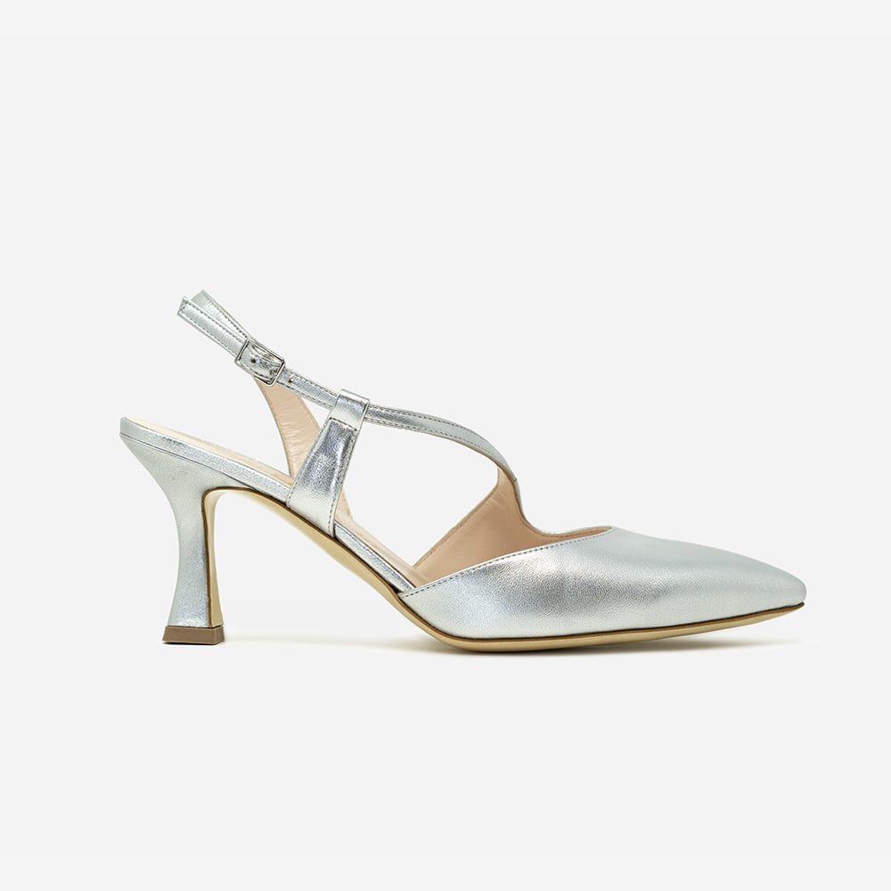Melluso - Decolletè slingback donna in pelle wash argento.