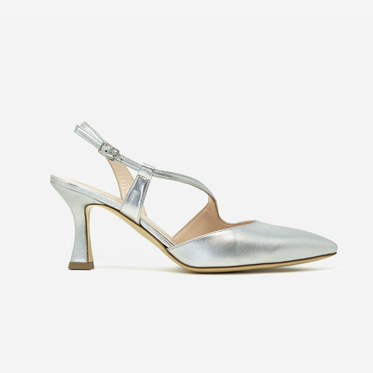 Melluso - Decolletè slingback donna in pelle wash argento.