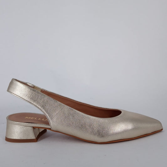Melluso - Decollètè slingback in pelle laminata platino .