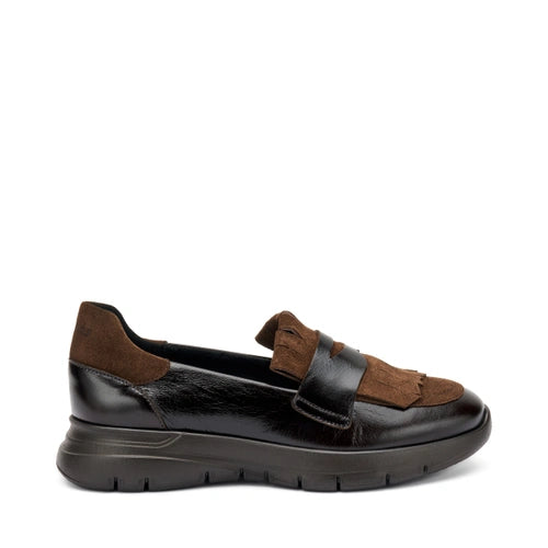 Frau - Mocassino donna in pelle e camoscio marrone.