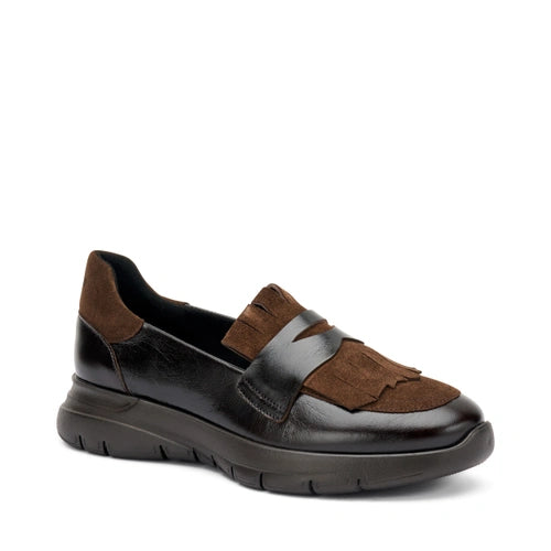 Frau - Mocassino donna in pelle e camoscio marrone.