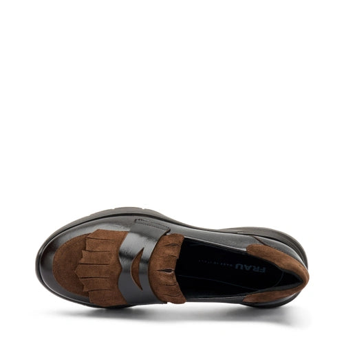 Frau - Mocassino donna in pelle e camoscio marrone.