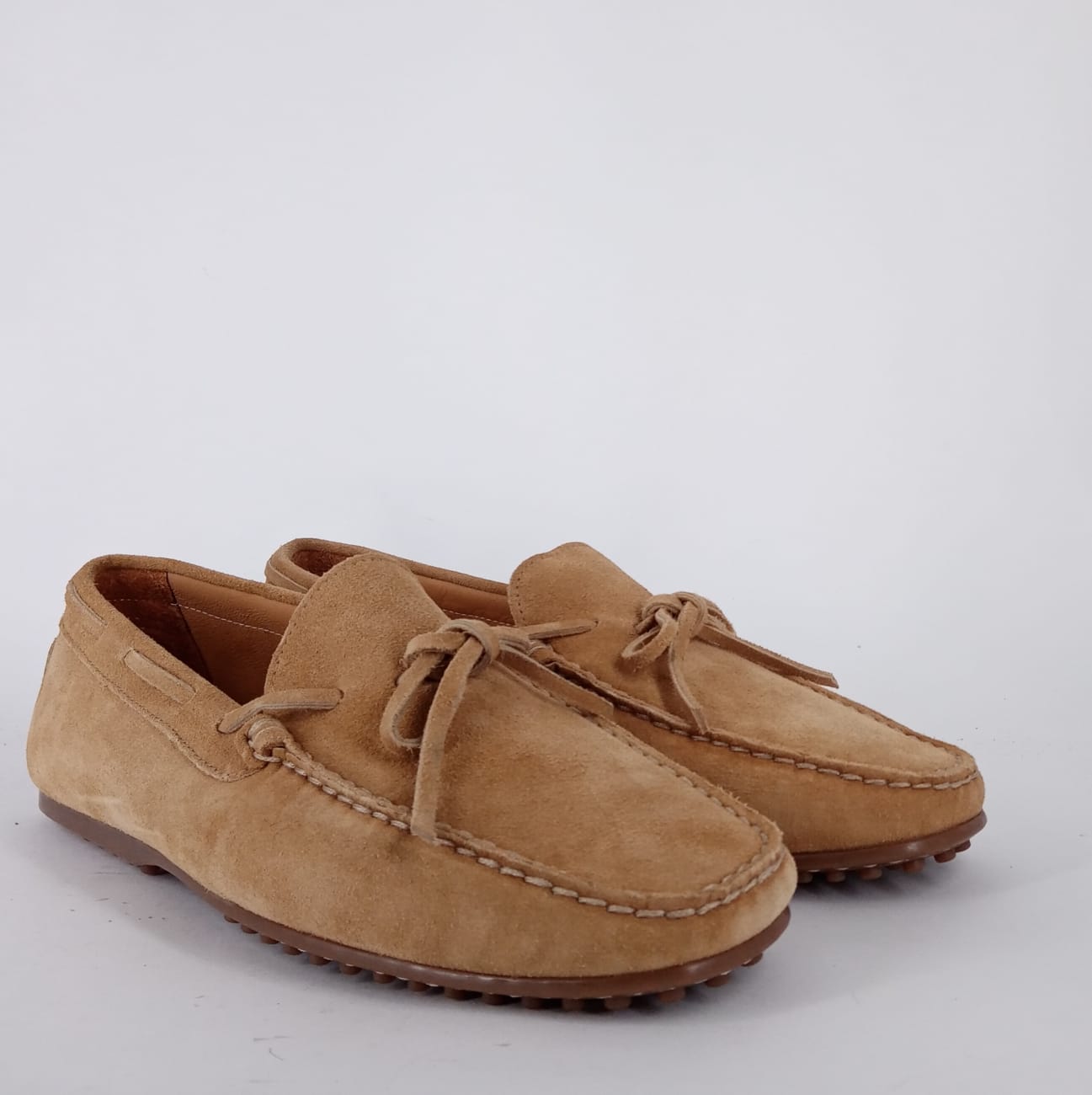 Mastro Domenico RIVER - Mocassino uomo con laccettii in camoscio beige.