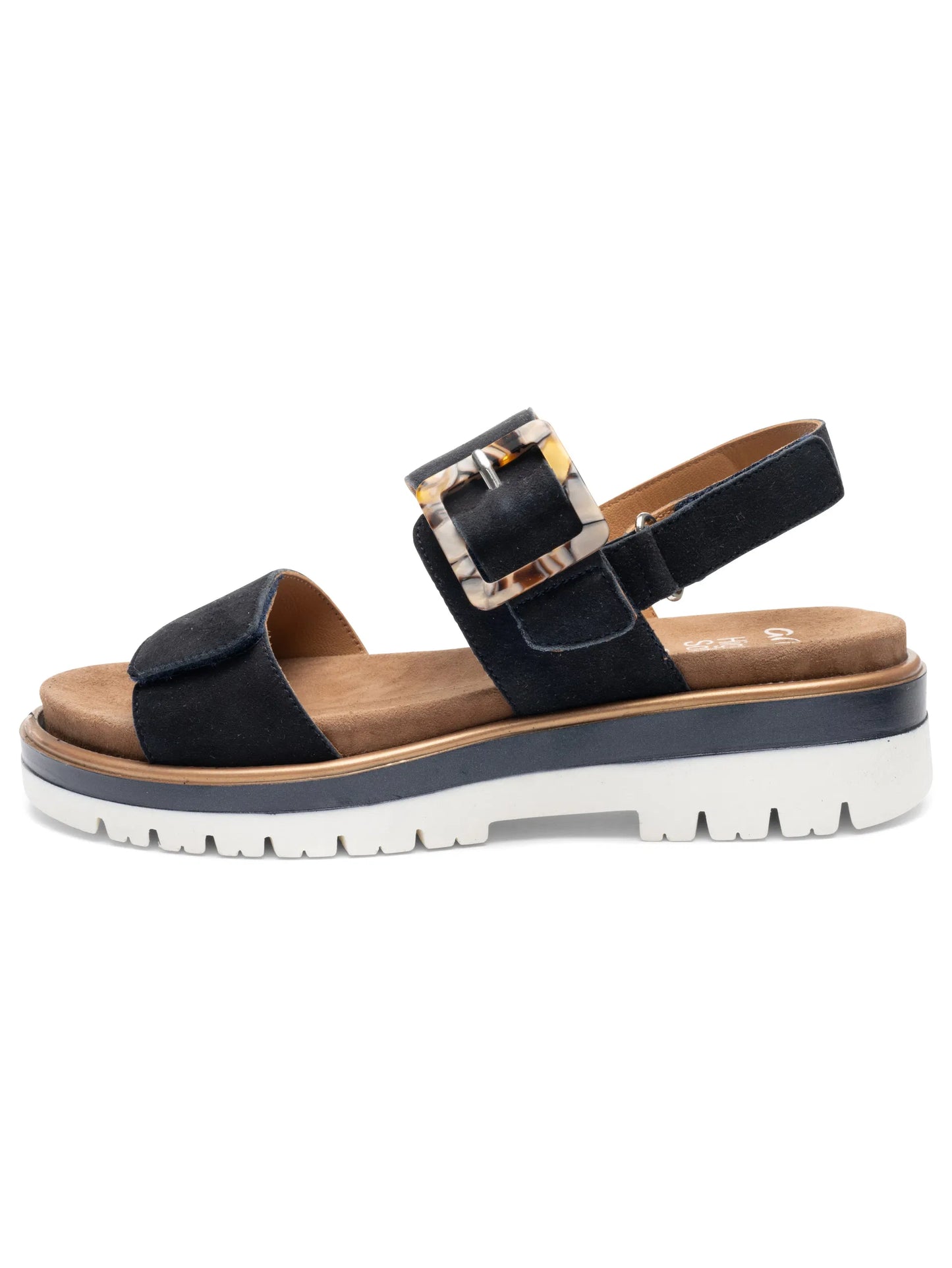 Ara - Sandali comodi in pelle scamosciata blu con fibbia tartarugata.