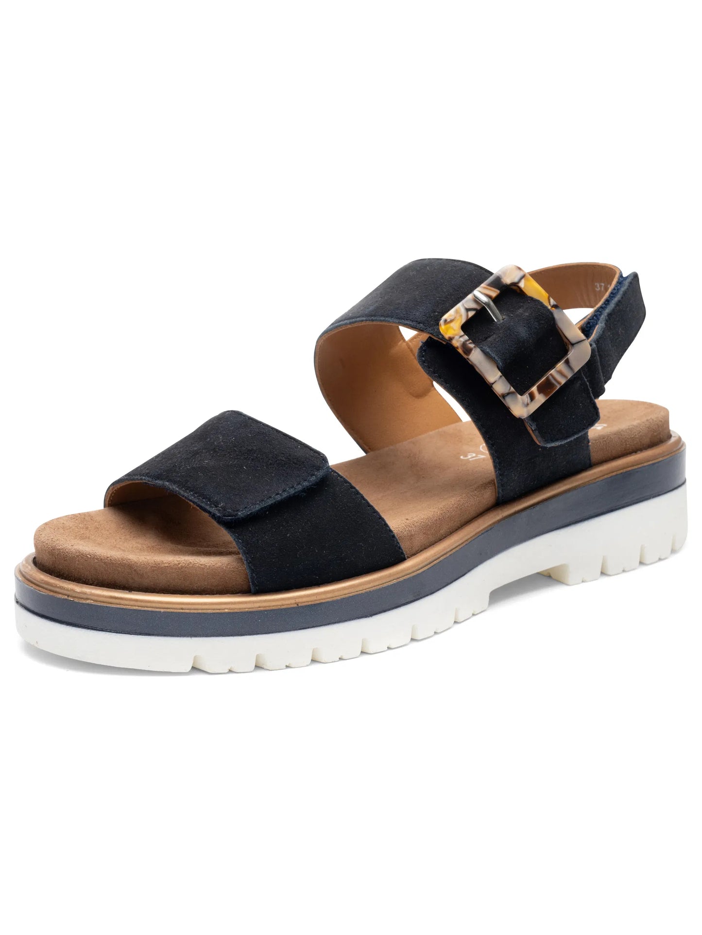 Ara - Sandali comodi in pelle scamosciata blu con fibbia tartarugata.