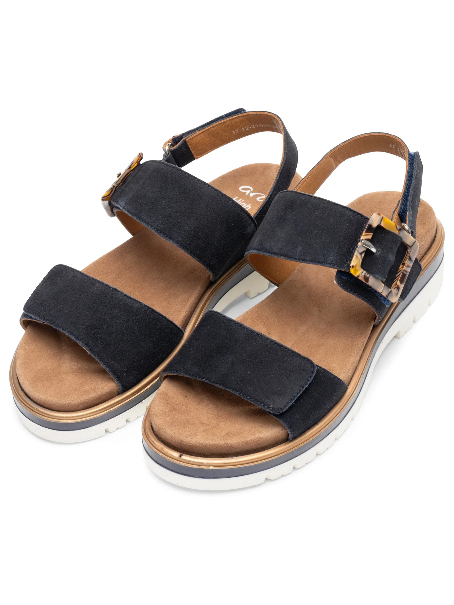 Ara - Sandali comodi in pelle scamosciata blu con fibbia tartarugata.
