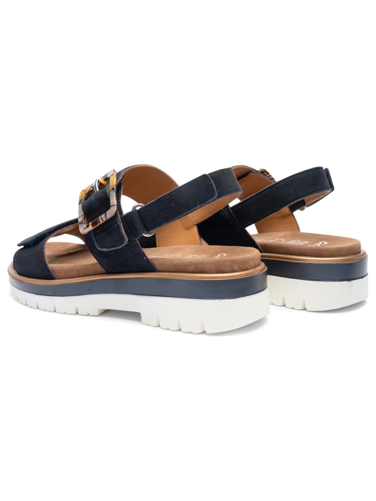 Ara - Sandali comodi in pelle scamosciata blu con fibbia tartarugata.