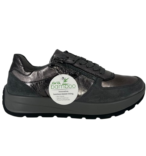 Ara - Sneakers donna  in pelle grigia con cerniera laterale.