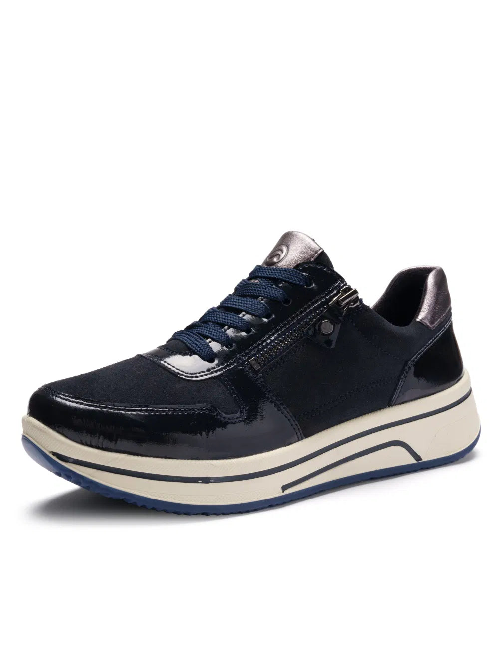 Ara - Sneakers in pelle e camoscio blu con zip.