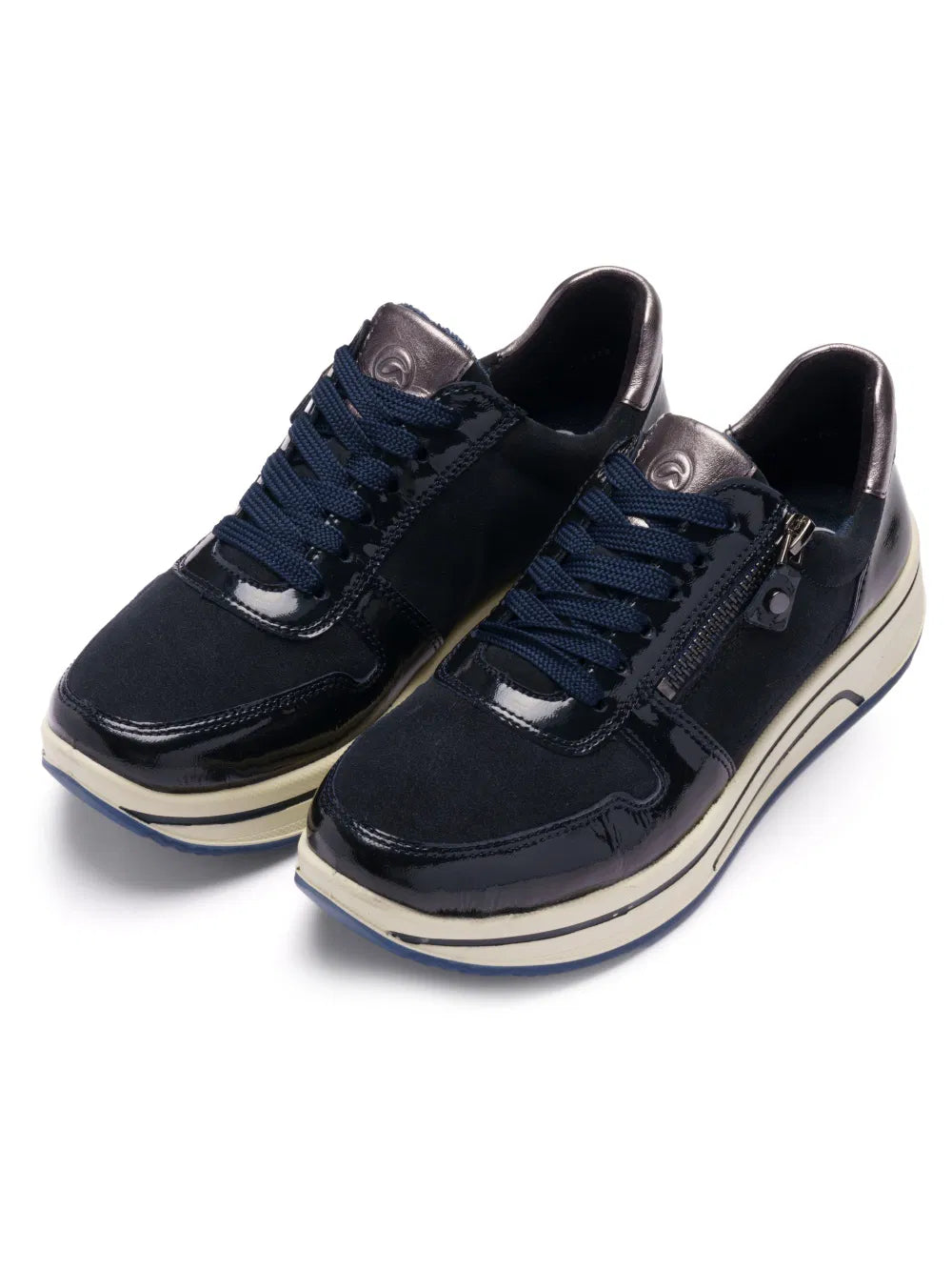 Ara - Sneakers in pelle e camoscio blu con zip.
