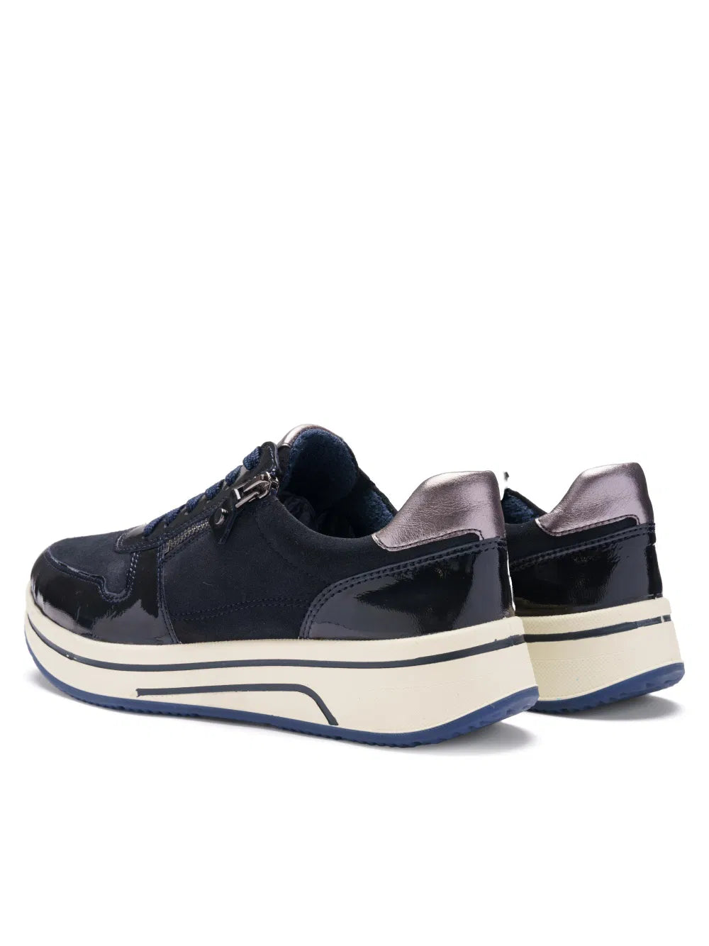 Ara - Sneakers in pelle e camoscio blu con zip.
