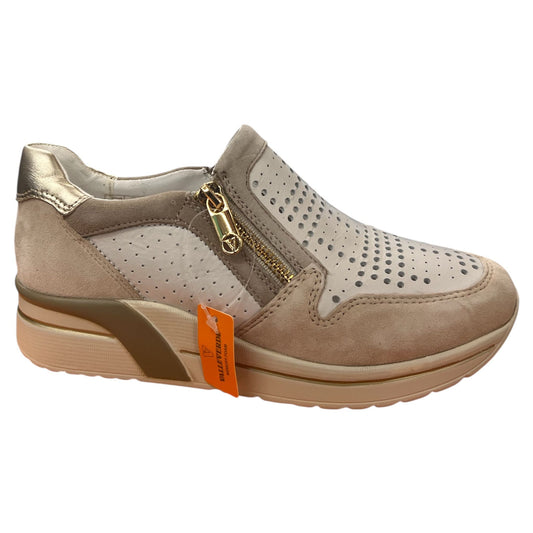 VALLEVERDE - Sneakers donna in camoscio e pelle bianca e  beige