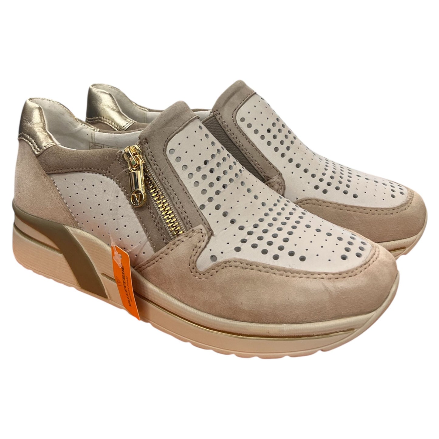 VALLEVERDE - Sneakers donna in camoscio e pelle bianca e  beige