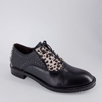 CAFENOIR  . Scarpa nera allacciata con riporti animalier  50%