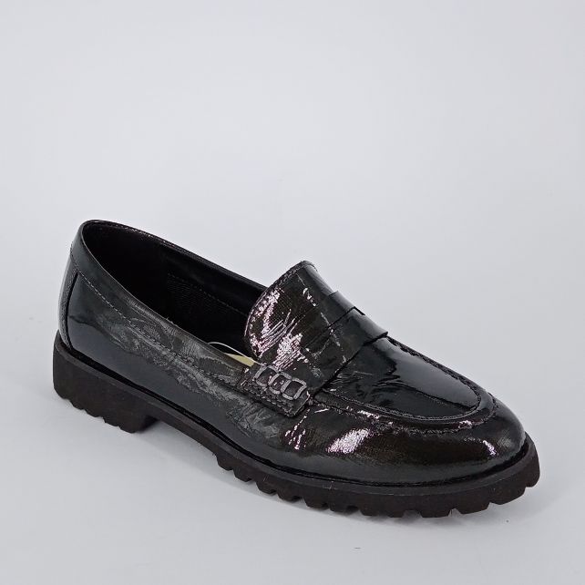 CINZIA SOFT . Mocassino in vernice grigio . -30%
