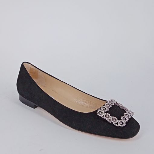 PROSPERINE .  Ballerina in camoscio nero con fibbia strass