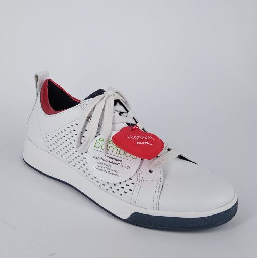 ARA . Sneakers bianca in pelle con riporti rossi laminati.