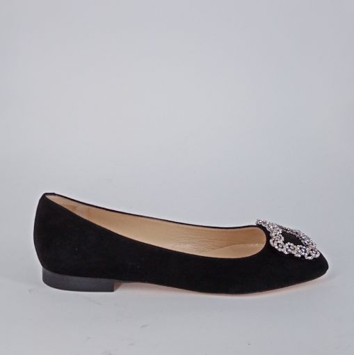 PROSPERINE .  Ballerina in camoscio nero con fibbia strass