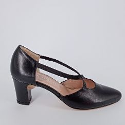 CINZIA VALLE . Decolletè in pelle nera con cinghie . -30%