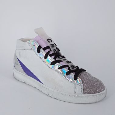 CROMIER - Sneaker in pelle bianca  glicine e glitter  - 30%