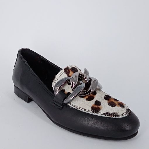 MARCONATOSTYLE  - Mocassino in pelle nera e animalier  - 50%