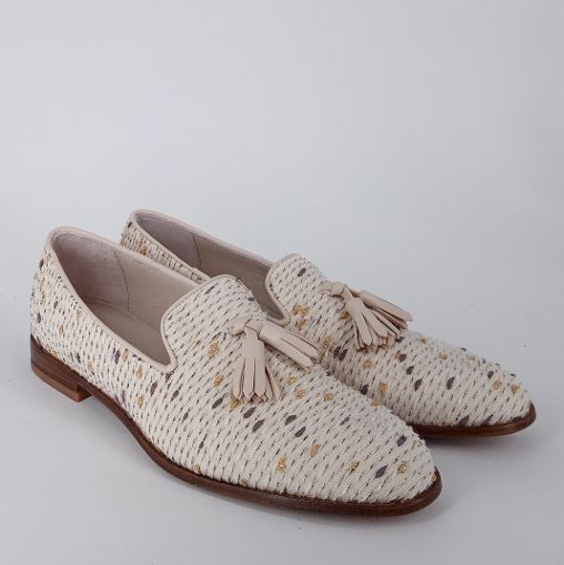 Frau  - Mocassino in cotone con nappine. -30%