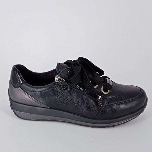 Ara - Sneakers in pelle nera con lacci e zip .