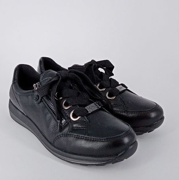 Ara - Sneakers in pelle nera con lacci e zip .