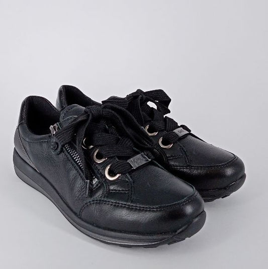 Ara - Sneakers in pelle nera con lacci e zip .