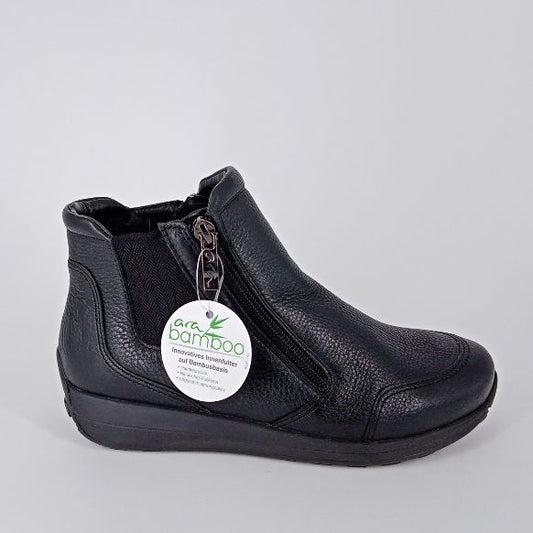 Ara - Stivaletto in pelle nera con 2 zip laterali .