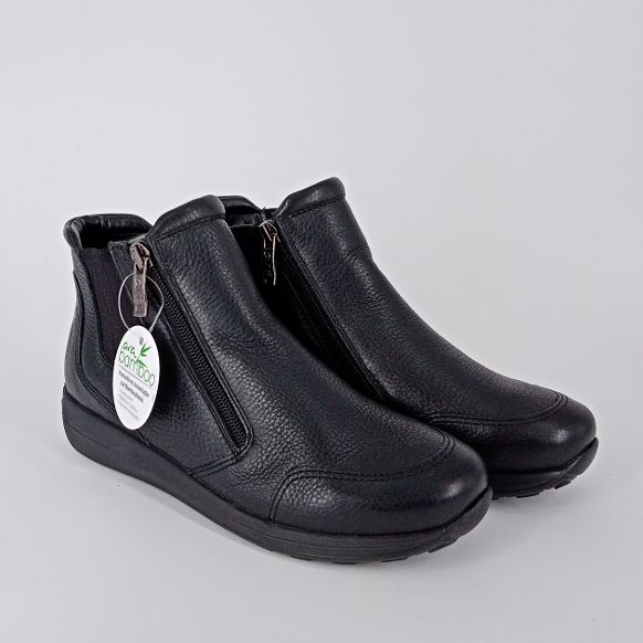 Ara - Stivaletto in pelle nera con 2 zip laterali .