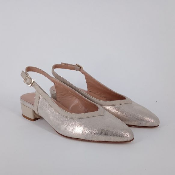 CINZIA VALLE - Decolletè slingback in pelle laminata platino . -30%